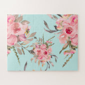Blush roze bloemen op lichtblauw legpuzzel (Horizontaal)