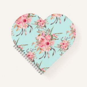 Blush roze bloemen op lichtblauw notitieboek