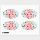 Blush roze bloemen op lichtblauw ovale sticker (Vel)