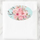 Blush roze bloemen op lichtblauw ovale sticker (Tas)