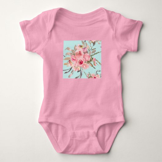 Blush roze bloemen op lichtblauw romper (Voorkant)