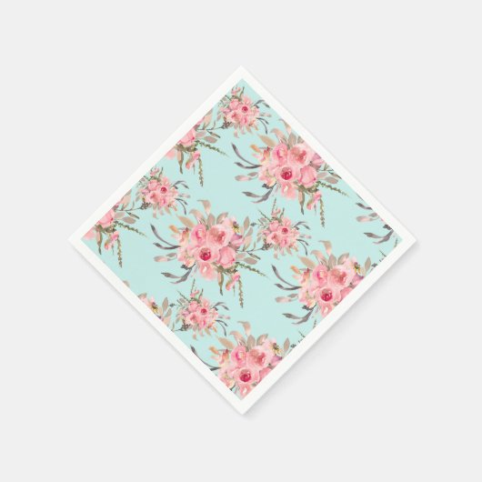 Blush roze bloemen op lichtblauw servet (Hoek)