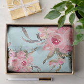 Blush roze bloemen op lichtblauw tissuepapier (Geschenk)