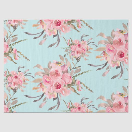 Blush roze bloemen op lichtblauw tissuepapier (Voorkant)