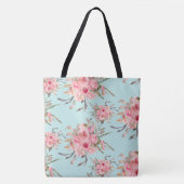 Blush roze bloemen op lichtblauw tote bag (Voorkant)