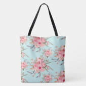 Blush roze bloemen op lichtblauw tote bag (Achterkant)