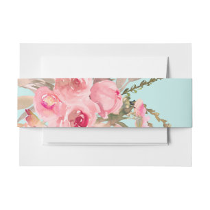 Blush roze bloemen op lichtblauw uitnodigingen wikkel