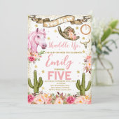 Blush Roze Bloemen & Paard Verjaardagsfeest Kaart (Staand voorkant)