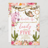 Blush Roze Bloemen & Paard Verjaardagsfeest Kaart (Voorkant / Achterkant)