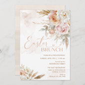 Blush roze bloemen paasbrunch kaart (Voorkant / Achterkant)