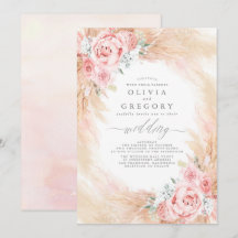 Blush roze bloemen pampas gras krans bruiloft