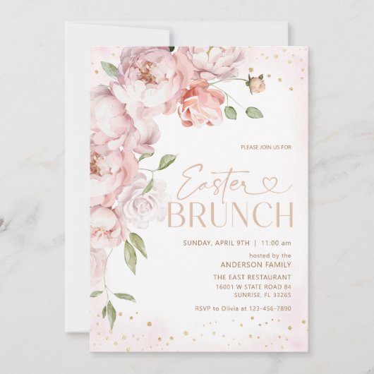 Blush Roze Bloemen Pasen Brunch Kaart (Voorkant)