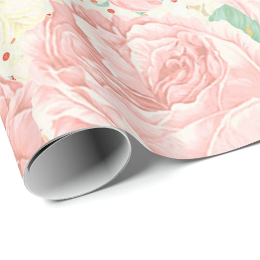 Blush roze  bloemen pastel rozen cadeaupapier (Rol Hoek)