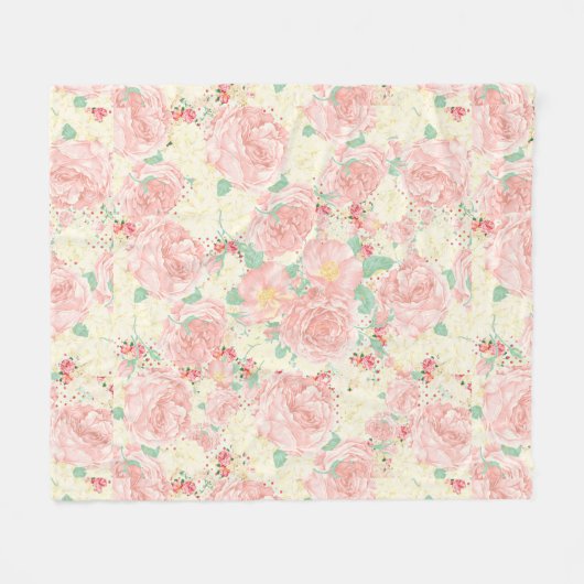 Blush roze  bloemen pastel rozen fleece deken (Voorkant (Horizontaal))