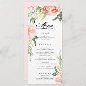 Blush Roze Bloemen Pioen Bruiloft Menu (Voorkant / Achterkant)