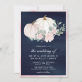 Blush Roze Bloemen Pompoen Alles in Een Navy Weddi Kaart (Voorkant)