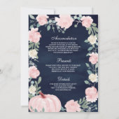 Blush Roze Bloemen Pompoen Alles in Een Navy Weddi Kaart (Achterkant)