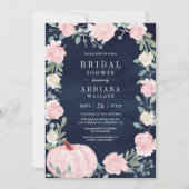 Blush Roze Bloemen Pompoen Foto Navy Vrijgezellenf Kaart (Voorkant)