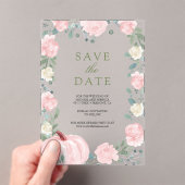Blush Roze Bloemen Pompoen Huwelijk Save the Date Acryl Uitnodigingen (Insitu (Draagbaar))