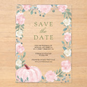 Blush Roze Bloemen Pompoen Huwelijk Save the Date Acryl Uitnodigingen (Voorkant)