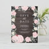 Blush Roze Bloemen Pompoen Schuur Hout Foto bruilo Save The Date (Staand voorkant)