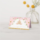 Blush Roze Bloemen Prinses Carriage Gastennaam Plaatskaartje (Achterkant)