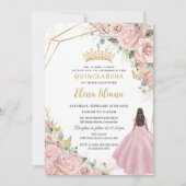 Blush Roze Bloemen Prinses Goud Quinceanera 15 XV Kaart (Voorkant)