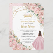 Blush Roze Bloemen Prinses Goud Quinceanera 15 XV Kaart (Voorkant / Achterkant)