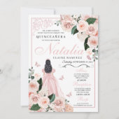 Blush Roze Bloemen Prinses Quinceanera Kaart (Voorkant)