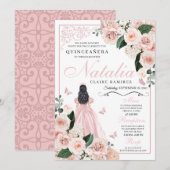 Blush Roze Bloemen Prinses Quinceanera Kaart (Voorkant / Achterkant)