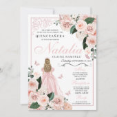 Blush Roze Bloemen Prinses Quinceanera Kaart (Voorkant)