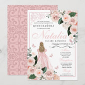 Blush Roze Bloemen Prinses Quinceanera Kaart (Voorkant / Achterkant)