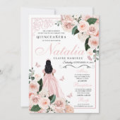 Blush Roze Bloemen Prinses Quinceanera Kaart (Voorkant)