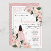 Blush Roze Bloemen Prinses Quinceanera Kaart (Voorkant / Achterkant)