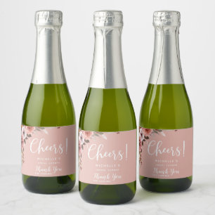 Blush Roze Bloemen, Proost, Likeur, Wijngunst Sparkling Wijnetiket