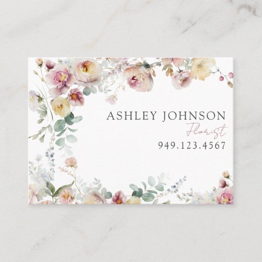 Blush Roze Bloemen QR Code Professioneel Visitekaartje (Voorkant)