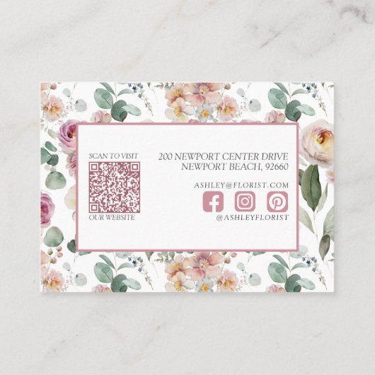 Blush Roze Bloemen QR Code Professioneel Visitekaartje (Achterkant)