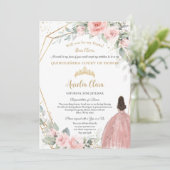 Blush Roze Bloemen Quinceañera Dama Voorstel Kaart (Staand voorkant)