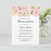  Blush Roze Bloemen Quinceanera Invitation Kaart (Staand voorkant)