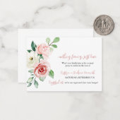 Blush Roze Bloemen Receptie Kaart Notitiekaartje (Voorkant / Achterkant in situ)