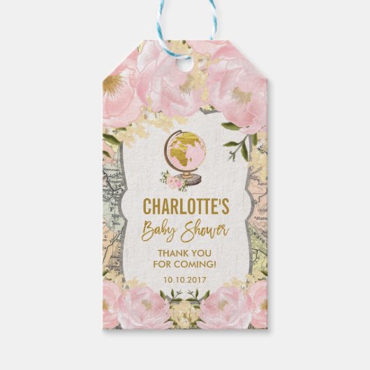 Blush Roze Bloemen Reiskaart Avontuur Favor Cadeaulabel (Voorkant)