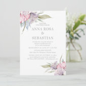 *~* Blush Roze Bloemen Roos AR15 BRUILOFT RSVP + Kaart (Staand voorkant)
