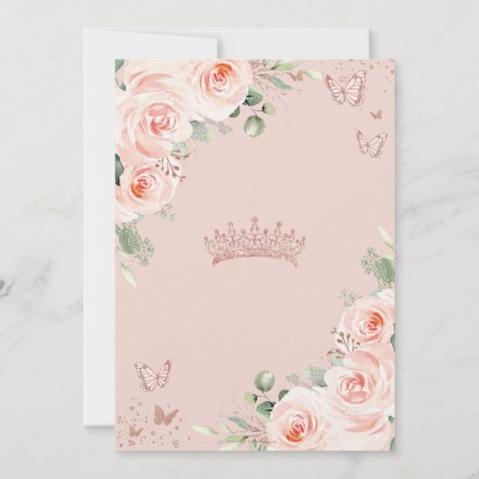  Blush Roze Bloemen Roos Goud Quinceañera Save The Date (Achterkant)