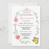 Blush Roze Bloemen Roos goud Tiara Quinceanera Kaart (Voorkant)