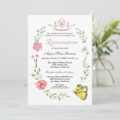 Blush Roze Bloemen Roos goud Tiara Quinceanera Kaart (Staand voorkant)