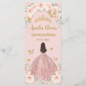 Blush Roze Bloemen Roos Gouden Jurk Quinceañera Me Programmakaart (Achterkant)