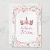 Blush Roze Bloemen & Roos Gouden Kroon Mis Quince Kaart (Achterkant)