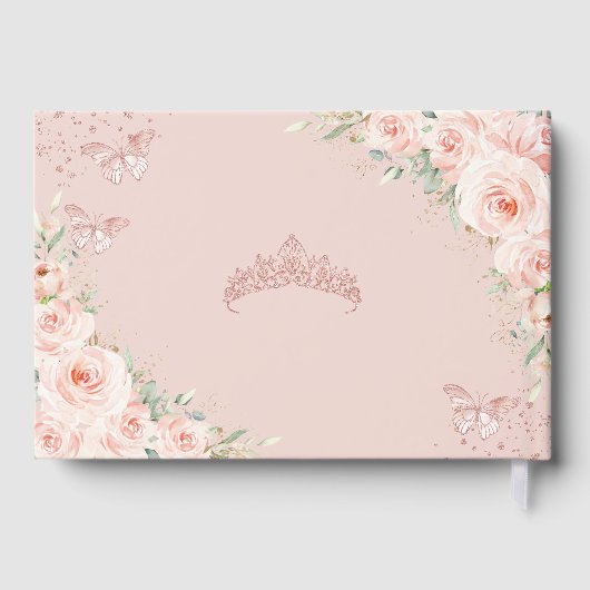 Blush Roze Bloemen Roos Gouden Vlinder Quinceanera Gastenboek (Achterkant)