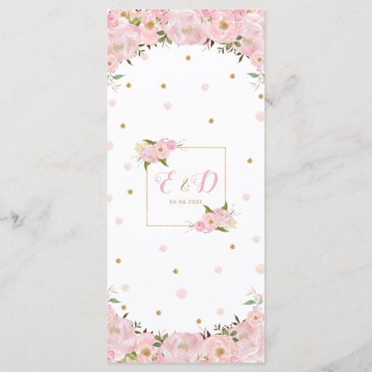 Blush Roze Bloemen Roos pioen bruiloft menu (Achterkant)