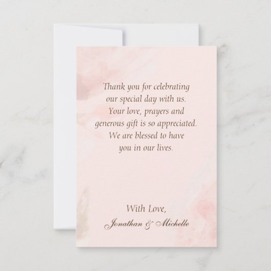 Blush Roze Bloemen Roos Waterverf Bruiloft Bedankkaart (Achterkant)